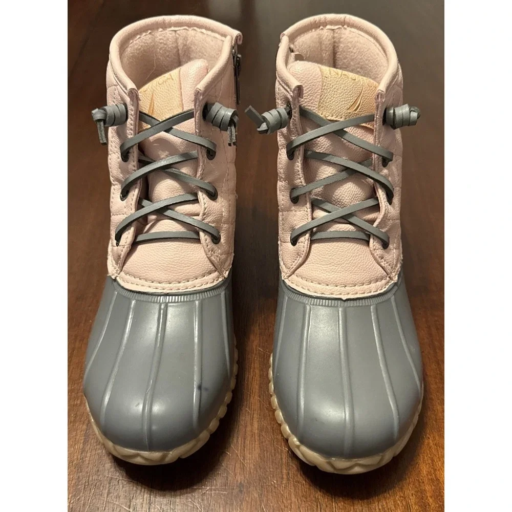 Nautica Dorsay Duck‎ Boots Womens Size 7 Pink Gray Waterproof Rain Snow Boots